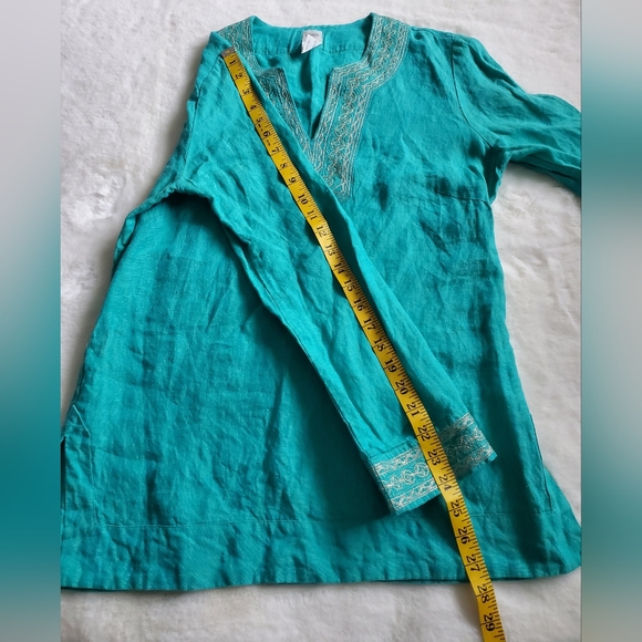 Craig Taylor Women's Embroidered Tunic Top turquoise Blue S Linen Trixie - Picture 16 of 16
